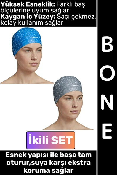 #Bone Konforlu Esnek Yumuşak Havuz Deniz Yüzme Kaygan İç Yüzey Şık Su Geçirmez Saç Bonesi İkili SET ürün görseli 1