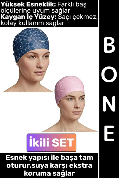 #Bone Konforlu Esnek Yumuşak Havuz Deniz Yüzme Kaygan İç Yüzey Şık Su Geçirmez Saç Bonesi İkili SET ürün görseli 1