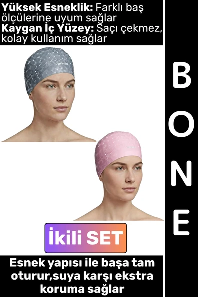 #Bone Konforlu Esnek Yumuşak Havuz Deniz Yüzme Kaygan İç Yüzey Şık Su Geçirmez Saç Bonesi İkili SET ürün görseli 1