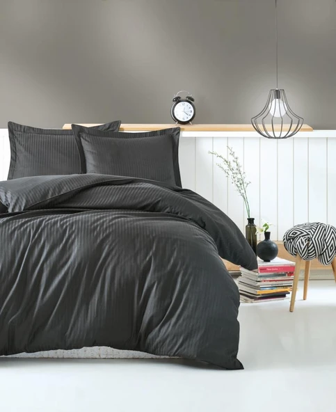 Çift Kişilik Saten Nev Takımı Elegante Stripe Antrasit ürün görseli 1