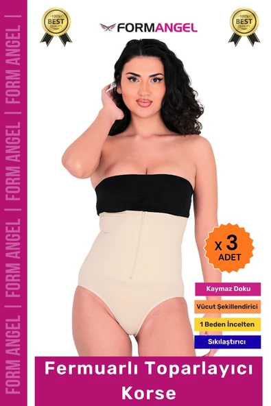 #Korse Yüksek Bel Vücut Karın Mide Şekillendirici Külot Fermuarlı Toparlayıcı Slip Korse - 3 Adet ürün görseli 1