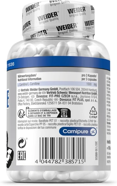 weider l-carnitine capsules 1500 PTTAVM: Weider L- Carnitine 1500 Mg 100 Caps