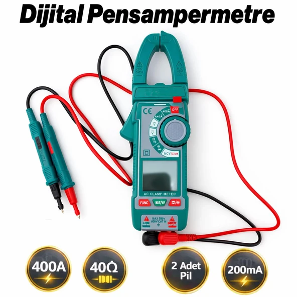 Profesyonel Dijital Pensampermetre Pilli AC DC Akım Ölçer Multimetre Pens Tipi Ölçüm Cihazı Kullanım ürün görseli 1