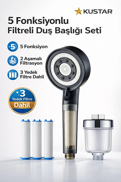 Filtreli Duş Başlığı Seti 3 Yedek Filtre  Harici Su Arıtma Aparatı 2 Aşamalı Filtrasyon ürün görseli 1