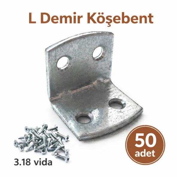 L Demir Gönye 50 Adet 30x25x25 mm Oval Başlı Köşe Bağlantı Demiri Dayanıklı Montaj Aparatı ürün görseli 1
