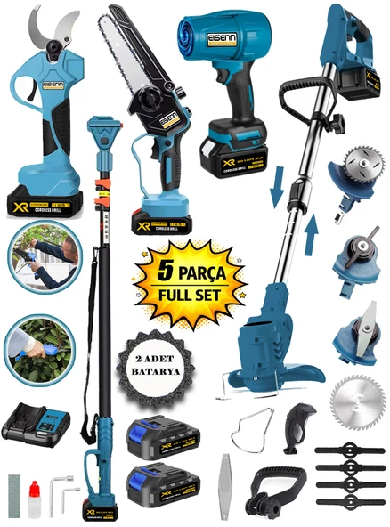 Eısenn Bluer 5500 Full 5 Li Bahçe Seti Makas 17 Cm Testere Hava Üfleme Çim Biçme Teleskop +2 Akülü ürün görseli 1