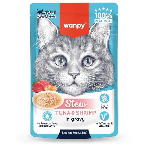 Wanpy 70g Pouch Ton Balık&Karidesli Yaş Kedi Mamas Skt:09/2027 ürün görseli 1