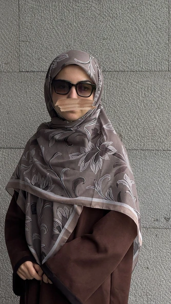 Pamuklu Yaprak Desen Eşarp -  Vizon - Resim 2