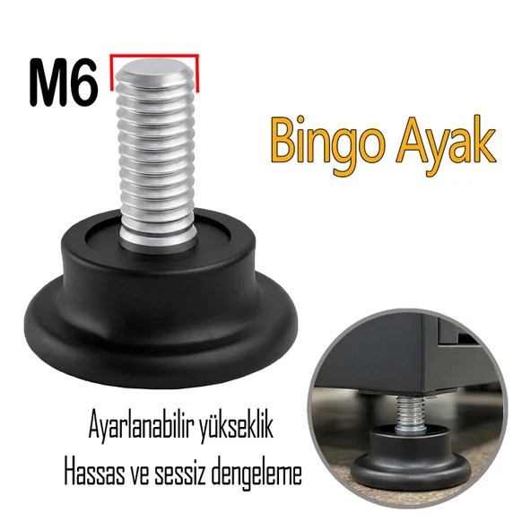 Bingo Rotil Ayak Ayakları M6 Civatalı 6 Mm Siyah Profil Ayağı 2.5 Cm ürün görseli 1