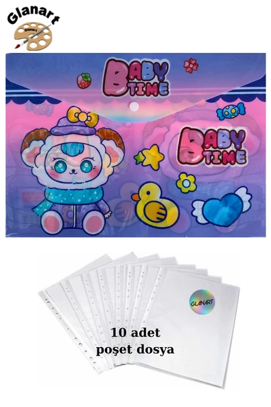 a4 boy çıt çıt  ödev dosyası +10' lu poşet dosya  baby time ürün görseli 1