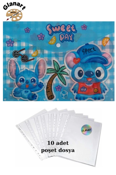 a4 boy çıt çıt  ödev dosyası +10' lu poşet dosya  sweet day mavi ürün görseli 1