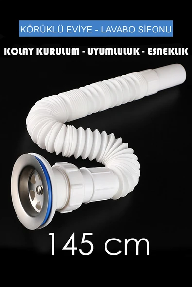 Ayarlanabilir 145 cm Uzanabilen Körüklü Eviye  Lavabo Sifonu Gider Borusu ürün görseli 1