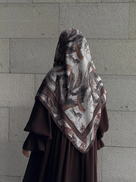 Pamuklu Soft Fırça Desen Eşarp-Kahve - Resim 7