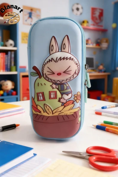 labubu kabartmalı içi fileli kalem kutusu kalemlik 1 adet mavi ürün görseli 1