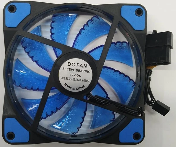 120x120x25 mm 12 Volt 3 Pin Mavi Ledli Fan ürün görseli 1