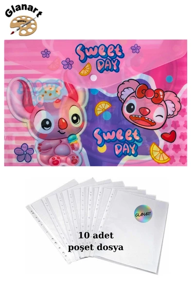 a4 boy çıt çıt  ödev dosyası +10' lu poşet dosya  sweet day pembe ürün görseli 1