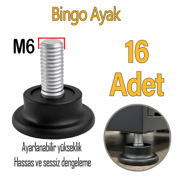 16 Adet Bingo Rotil Ayak Ayakları M6 Civatalı 6 Mm Siyah Profil Ayağı 2.5 Cm ürün görseli 1