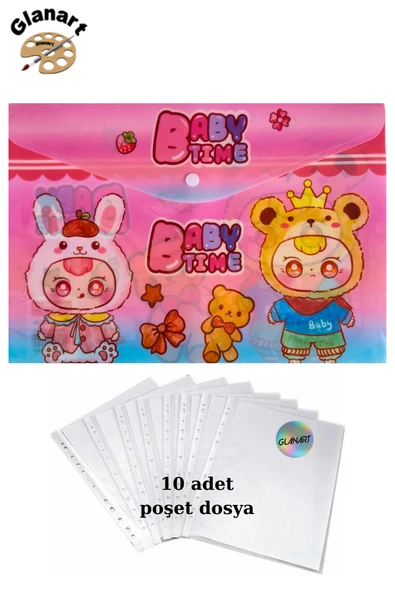 a4 boy çıt çıt  ödev dosyası +10' lu poşet dosya  baby time pembe ürün görseli 1