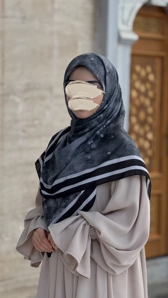 Pamuklu Soft Minâ Desen Eşarp-Siyah ürün görseli 1