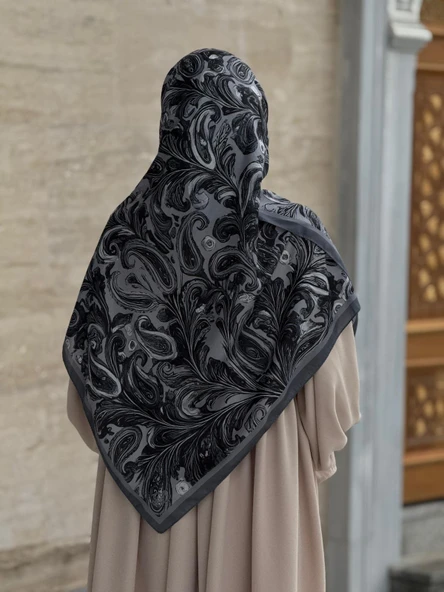 Pamuklu Soft Açelya Desen Eşarp-Siyah - Resim 2