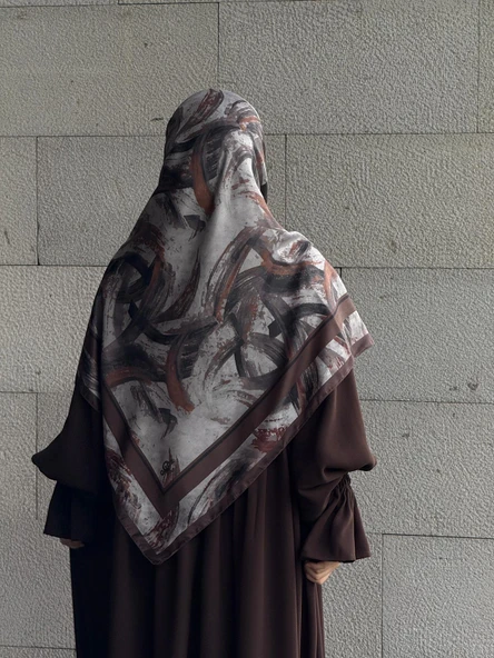 Pamuklu Soft Fırça Desen Eşarp-Kahve - Resim 4