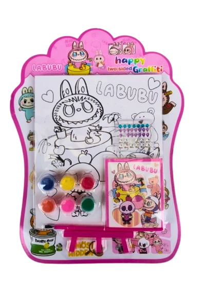 mini şövaleli 15x20 cm ebat çocuklara özel labubu boyama seti ürün görseli 1