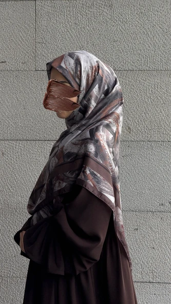 Pamuklu Soft Fırça Desen Eşarp-Kahve - Resim 5