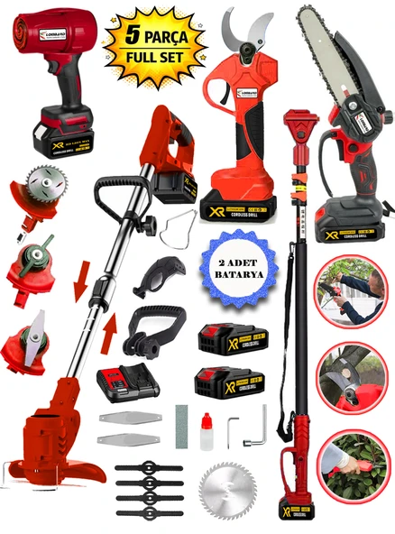 Cros Lombard Red F750 5 Li Bahçe Seti Teleskop+Makas 17 Cm Testere Hava Üfleme Çim Biçme +2 Akülü ürün görseli 1