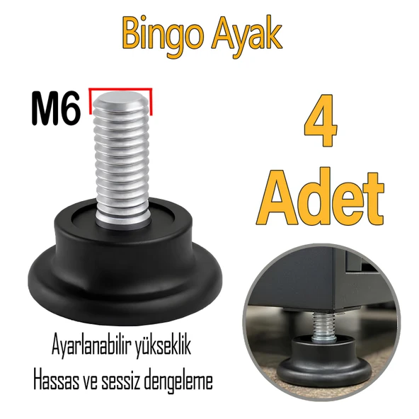 4 Adet Bingo Rotil Ayak Ayakları M6 Civatalı 6 Mm Siyah Profil Ayağı 2.5 Cm ürün görseli 1