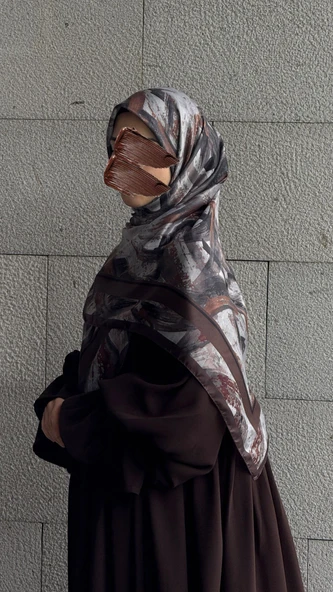 Pamuklu Soft Fırça Desen Eşarp-Kahve - Resim 2