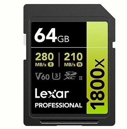 Lexar 64GB Gold Series 1800x UHS-II SDXC Hafıza Kartı 280mbs ürün görseli 1