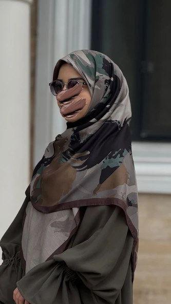 Pamuklu Soft Erva Desen Eşarp-Acı Kahve - Resim 9