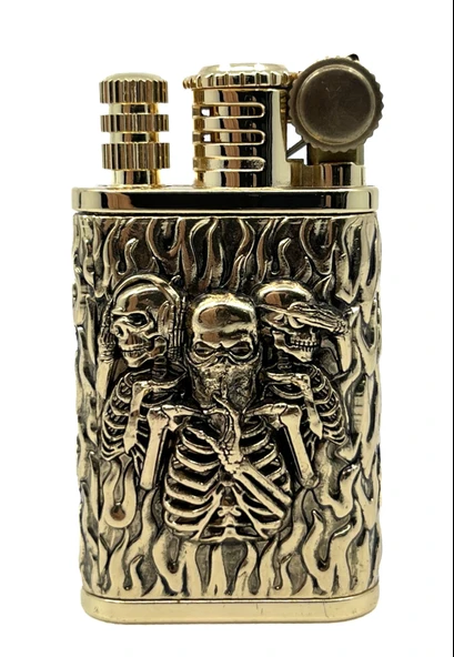 Chief Retro Gold Üç İskelet Kabartmalı Metal Çakmak - Koleksiyonluk Seri ürün görseli 1