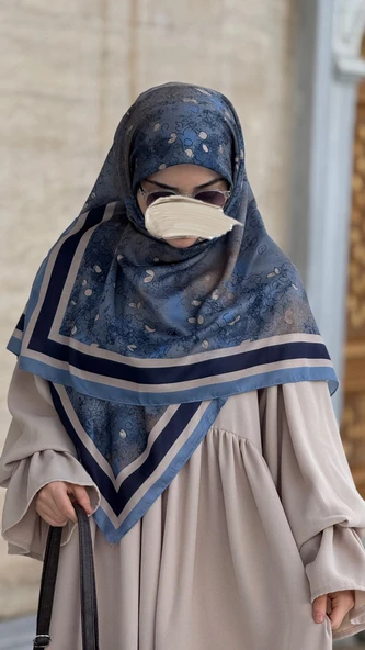 Pamuklu Soft Minâ Desen Eşarp-Lacivert - Resim 7