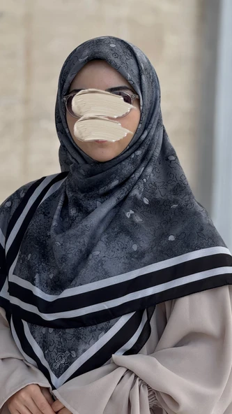 Pamuklu Soft Minâ Desen Eşarp-Siyah - Resim 5