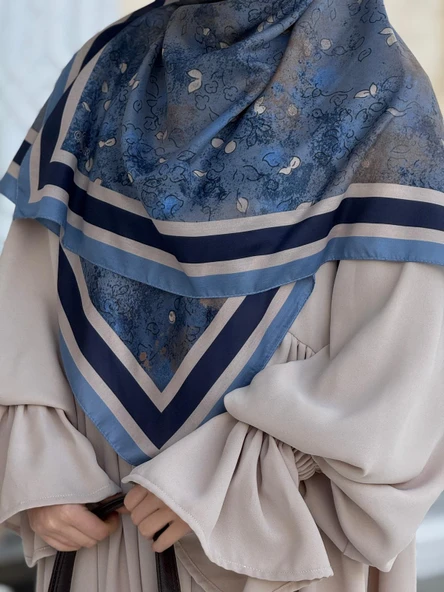 Pamuklu Soft Minâ Desen Eşarp-Lacivert - Resim 9