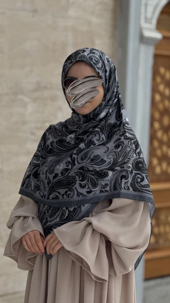 Pamuklu Soft Açelya Desen Eşarp-Siyah - Resim 9