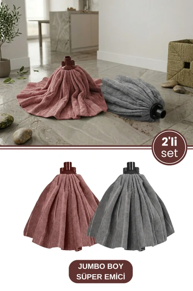 2 Adet Süper Emici Jumbo Boy Mikrofiber Havlu Mop, Tüm Yüzeylerle Uyumlu Yedek Mop Başlığı 2’li Set ürün görseli 1