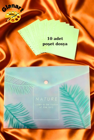 a4 boy çıt çıt  ödev dosyası +10' lu poşet dosya  pastel renkler yeşil ürün görseli 1