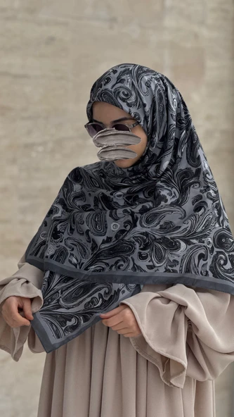 Pamuklu Soft Açelya Desen Eşarp-Siyah - Resim 7