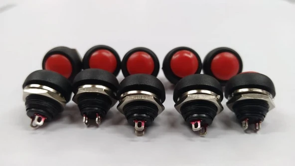 "184" 12 mm Kırmızı Push Buton - 10 Adet ürün görseli 1