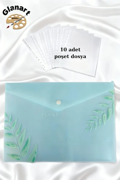 a4 boy çıt çıt  ödev dosyası +10' lu poşet dosya  pastel renkler mavi ürün görseli 1