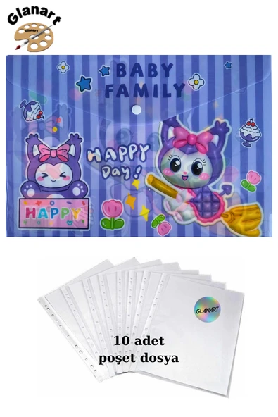 a4 boy çıt çıt  ödev dosyası +10' lu poşet dosya  baby family ürün görseli 1