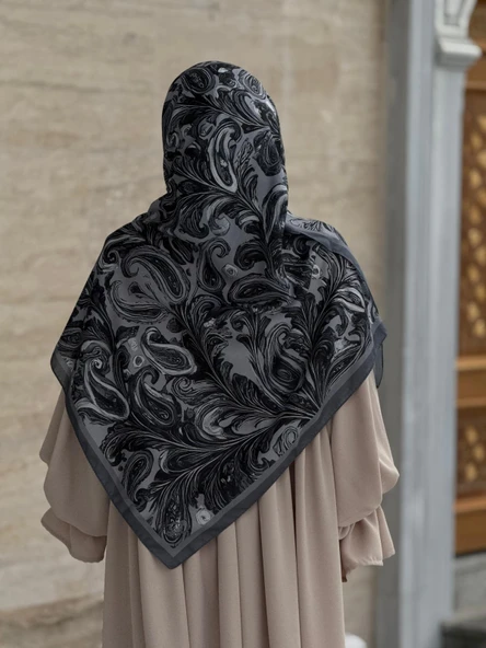 Pamuklu Soft Açelya Desen Eşarp-Siyah - Resim 10