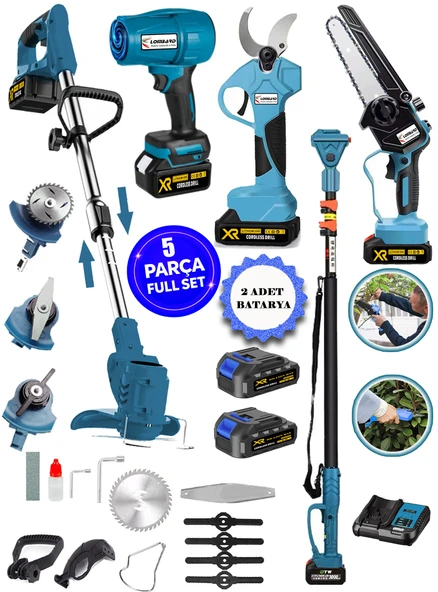 Cros Lombard Bluer L-901 5 Li Bahçe Seti Teleskop+Makas 17 Cm Testere Hava Üfleme Çim Biçme +2 Akülü ürün görseli 1