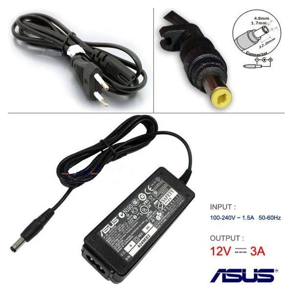 12 Volt 3 Amper 4.8x1.7 mm Uçlu Asus Laptop Adaptörü ürün görseli 1