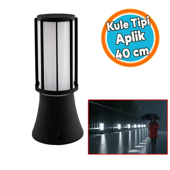 Kule Tip Kafesli Plastik Sokak Bahçe Aplik 40 cm Lamba Aydınlatma Bahçe Duvar Armatür E27 Duy Uyumlu ürün görseli 1