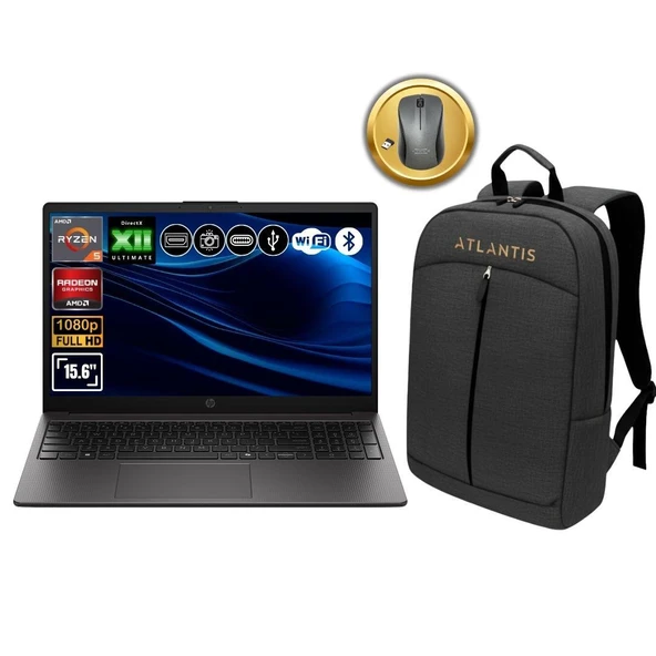 HP 255R G10 AMD Ryzen 5-7535U 24GB Ram 2TB SSD 15.6" Fdos Notebook D0PK1AT ATL56 Çanta&Mouse Hediye ürün görseli 1