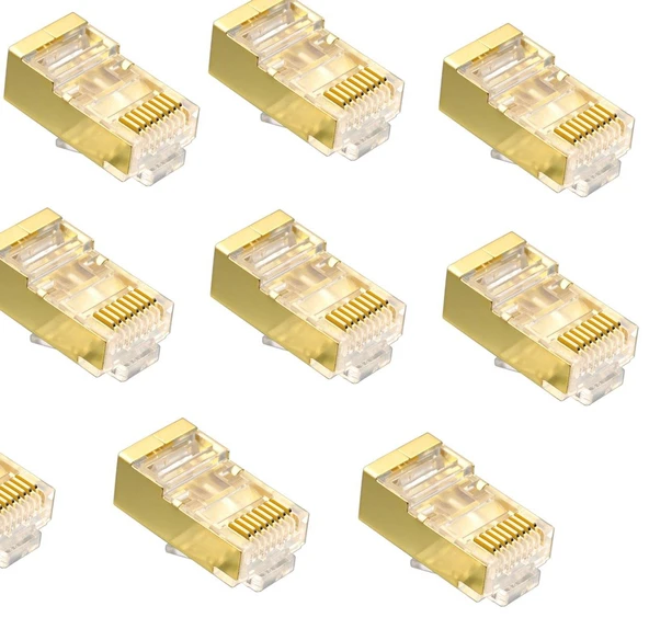 8P/8C Topraklı Gold Cat. 6 RJ45 Ethernet Plug - 100 Adet ürün görseli 1
