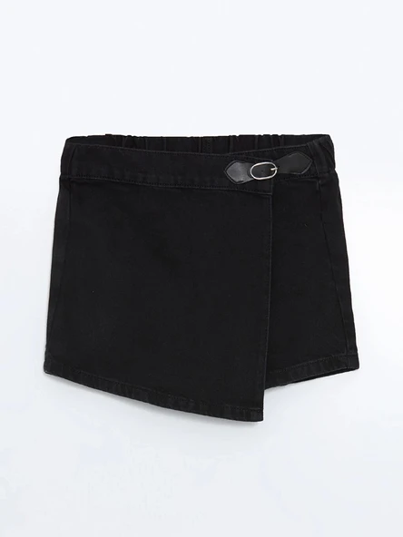 LCW Kids Siyah Beli Lastikli Kız Çocuk Jean Şort Etek ürün görseli 1